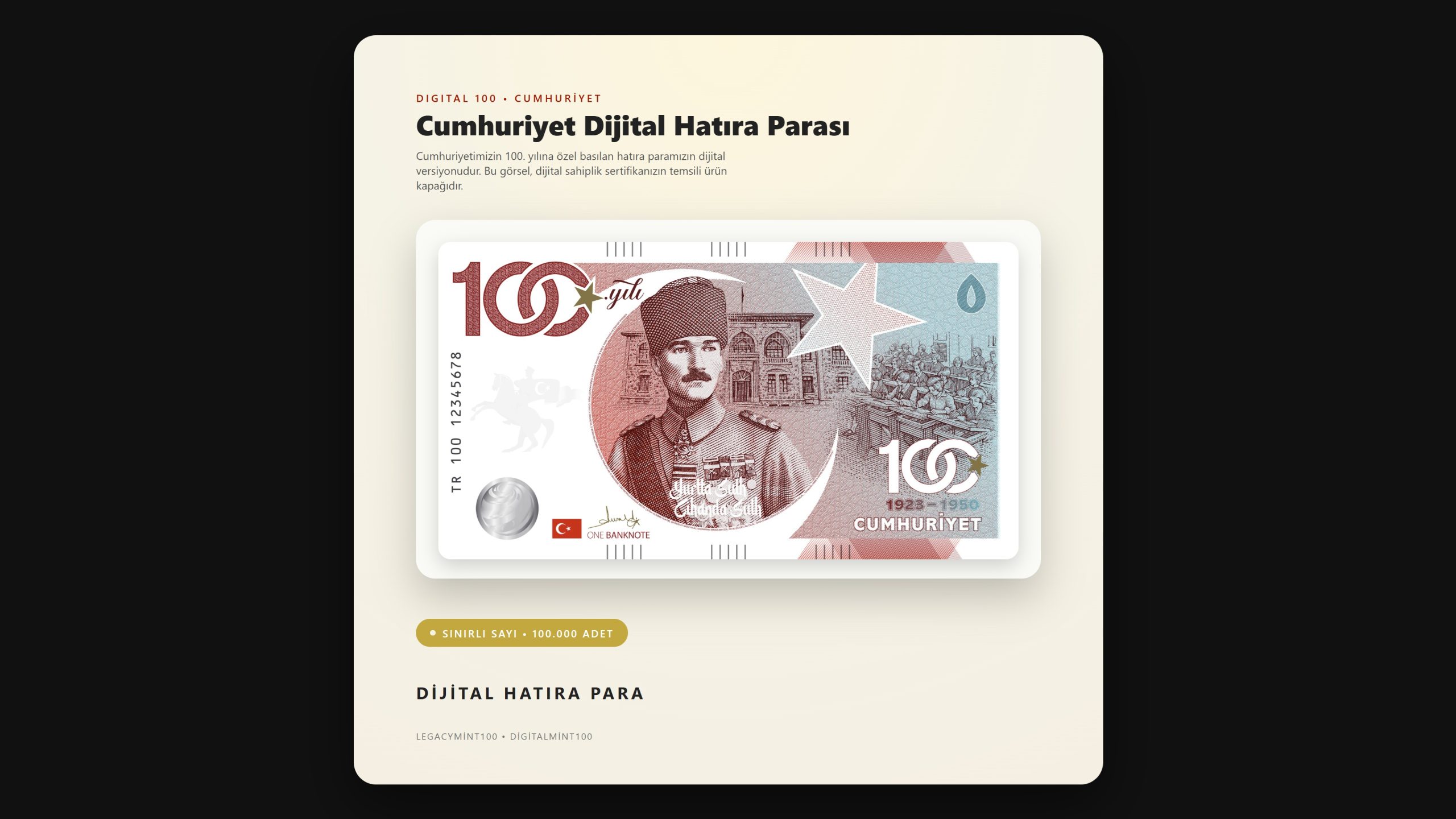 Cumhuriyet Dijital Hatıra Banknotu